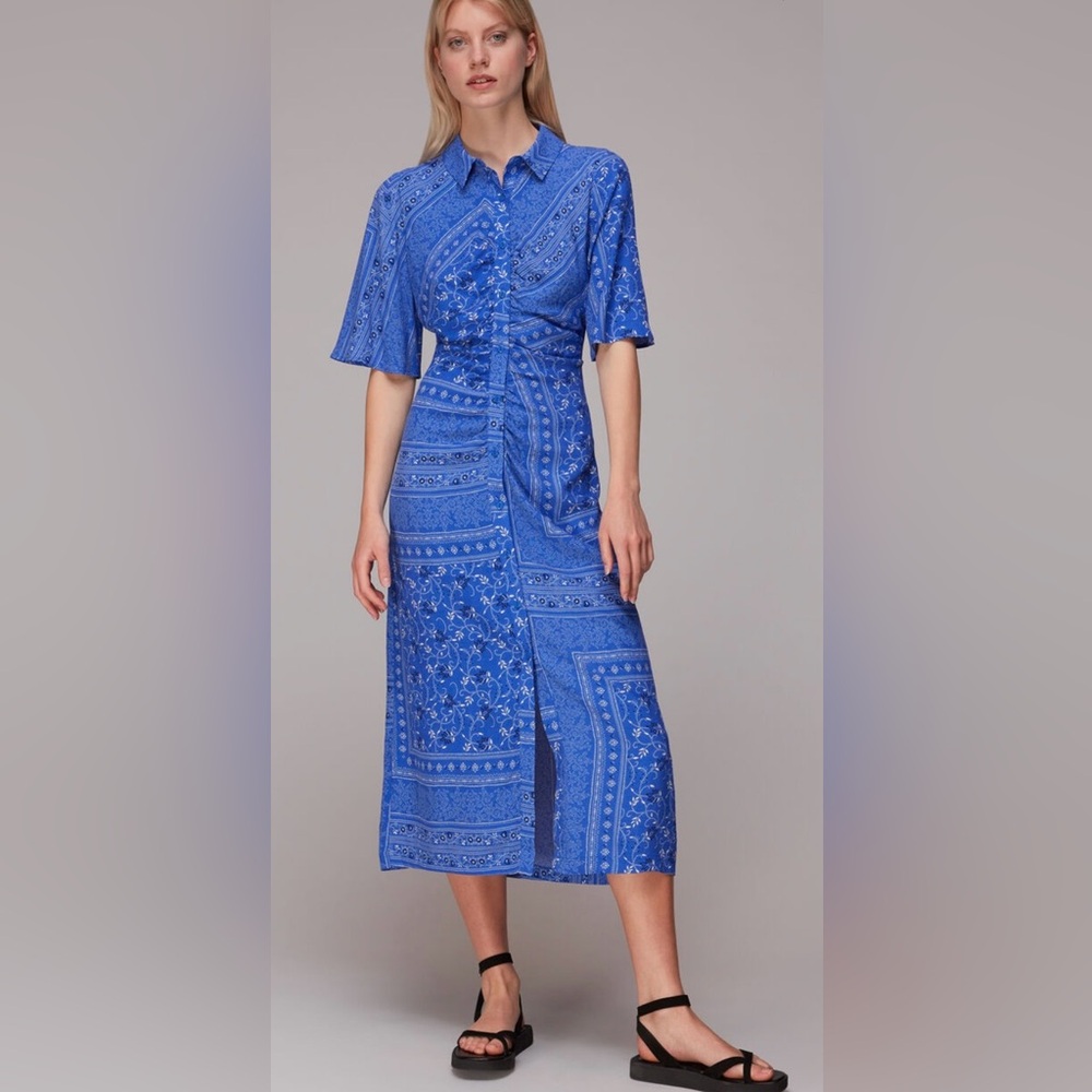 WHISTLES Blue Bandana Spot Print Shirt Dress Sz 4 NWOT